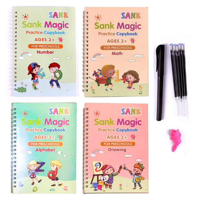 Children's English Calligraphy Copybook Set – Writing Practice Books & Pen (4 Styles)