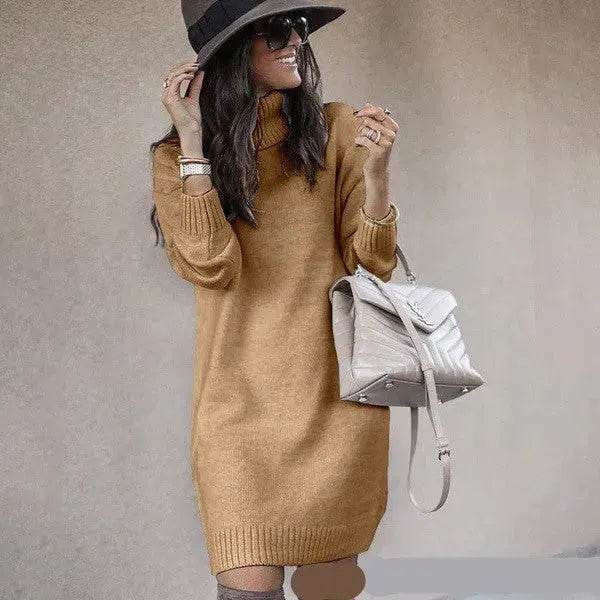 Autumn Winter Woolen Knitted Short Turtleneck Sweater Dress