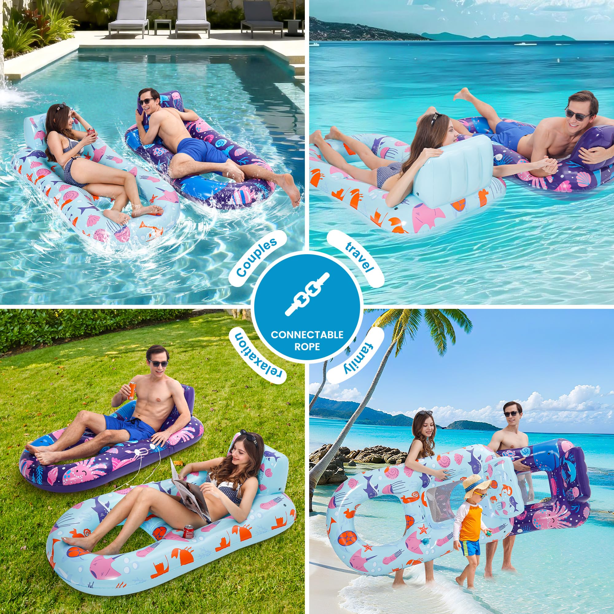 PuppyuWill 2 Pack Pool Floaties for Adults, Inflatable Pool Lounger Float Heavy Duty with Cup Holder, Backrest & Footrest Pool Lounge Float Extra Large Pool Rafts for Adults Beach Lake Party 🍁 All In One Marketplace Canada