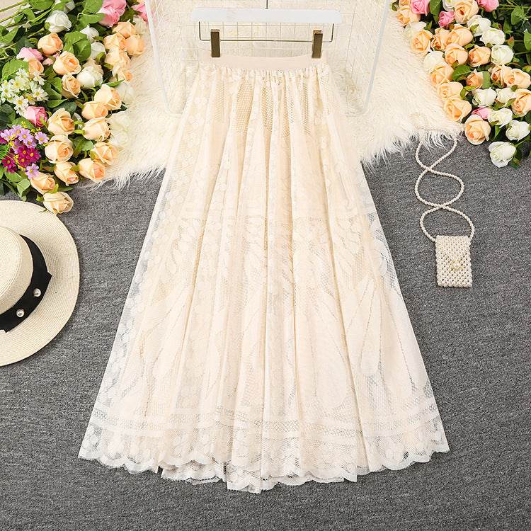 Spring Summer Women's Lace  Flowy Midi Skirt