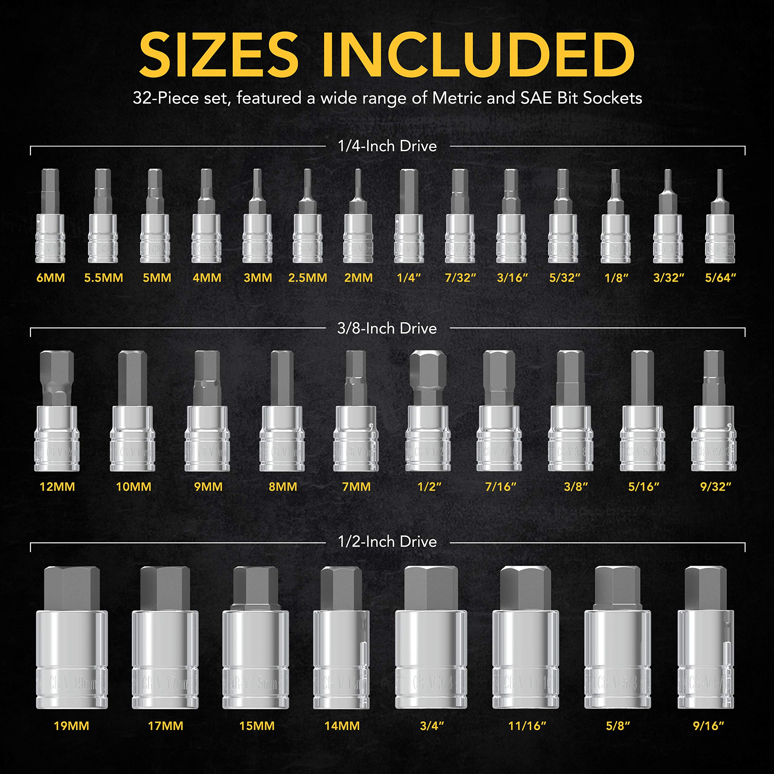 LEXIVON Master HEX Bit Socket Set, Premium S2 Alloy Steel | Complete 32-Piece, SAE and Metric Set | Enhanced Storage Case (LX-144) 🍁 All In One Marketplace Canada