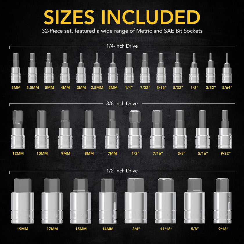 LEXIVON Master HEX Bit Socket Set, Premium S2 Alloy Steel | Complete 32-Piece, SAE and Metric Set | Enhanced Storage Case (LX-144) 🍁 All In One Marketplace Canada