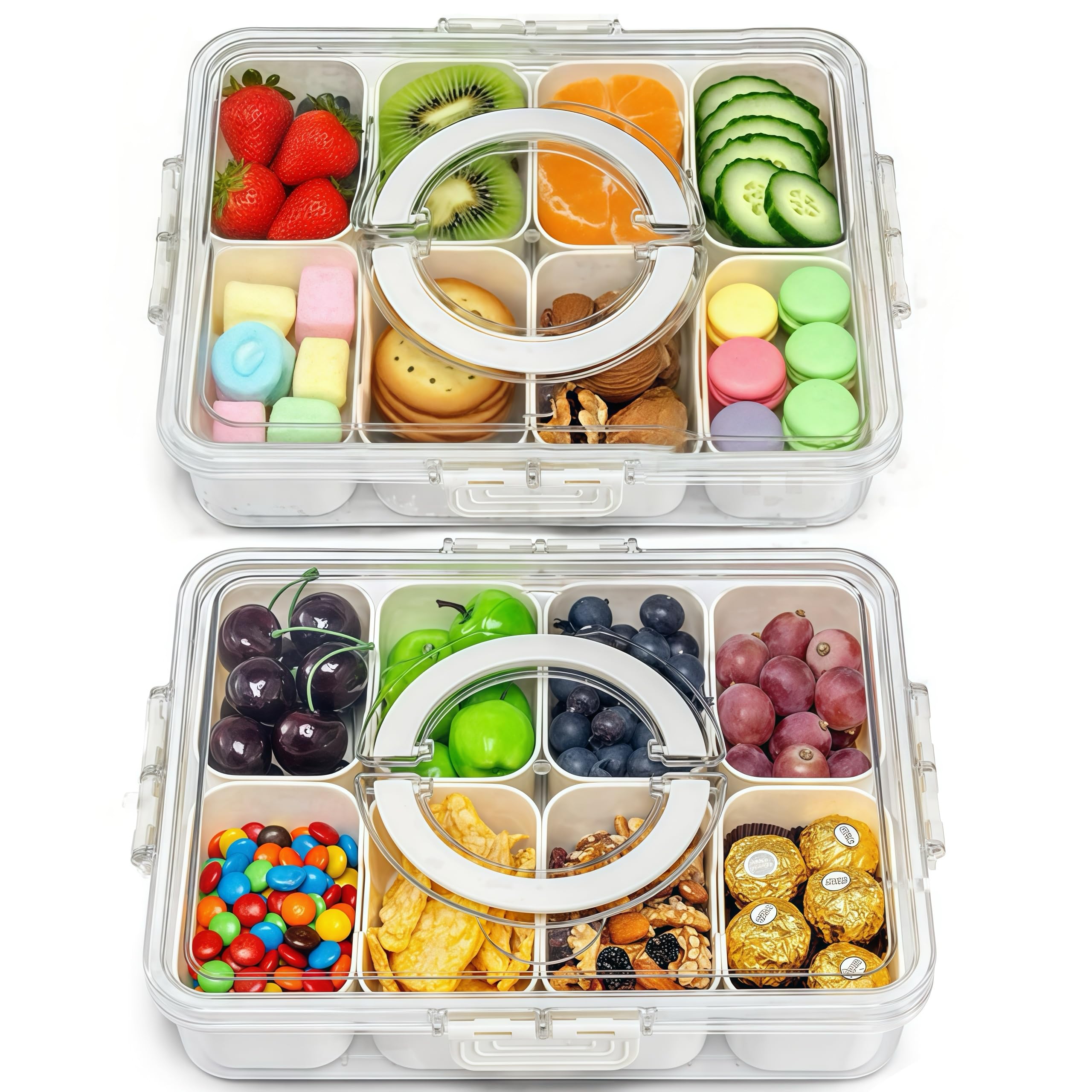 Pure Future 2-Pack Snackle Box Containers with Handles - Divided Serving Tray with Lids, 8 Compartments Charcuterie Box for Travel, Movie Nights & Parties (Hand Wash Only) 🍁 All In One Marketplace Canada