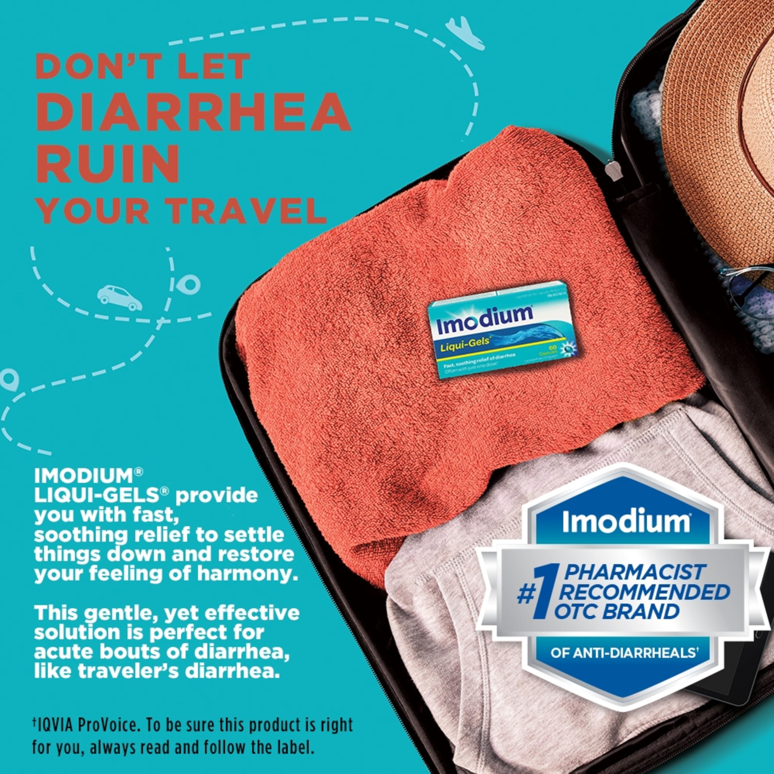 IMODIUM® LIQUI-GELS® - 2mg Loperamide Hydrochloride for Fast Acting Diarrhea Symptom Relief On the Go in Travel Size Softgels for Adults and Children 12+ - 60 Count 🍁 All In One Marketplace Canada