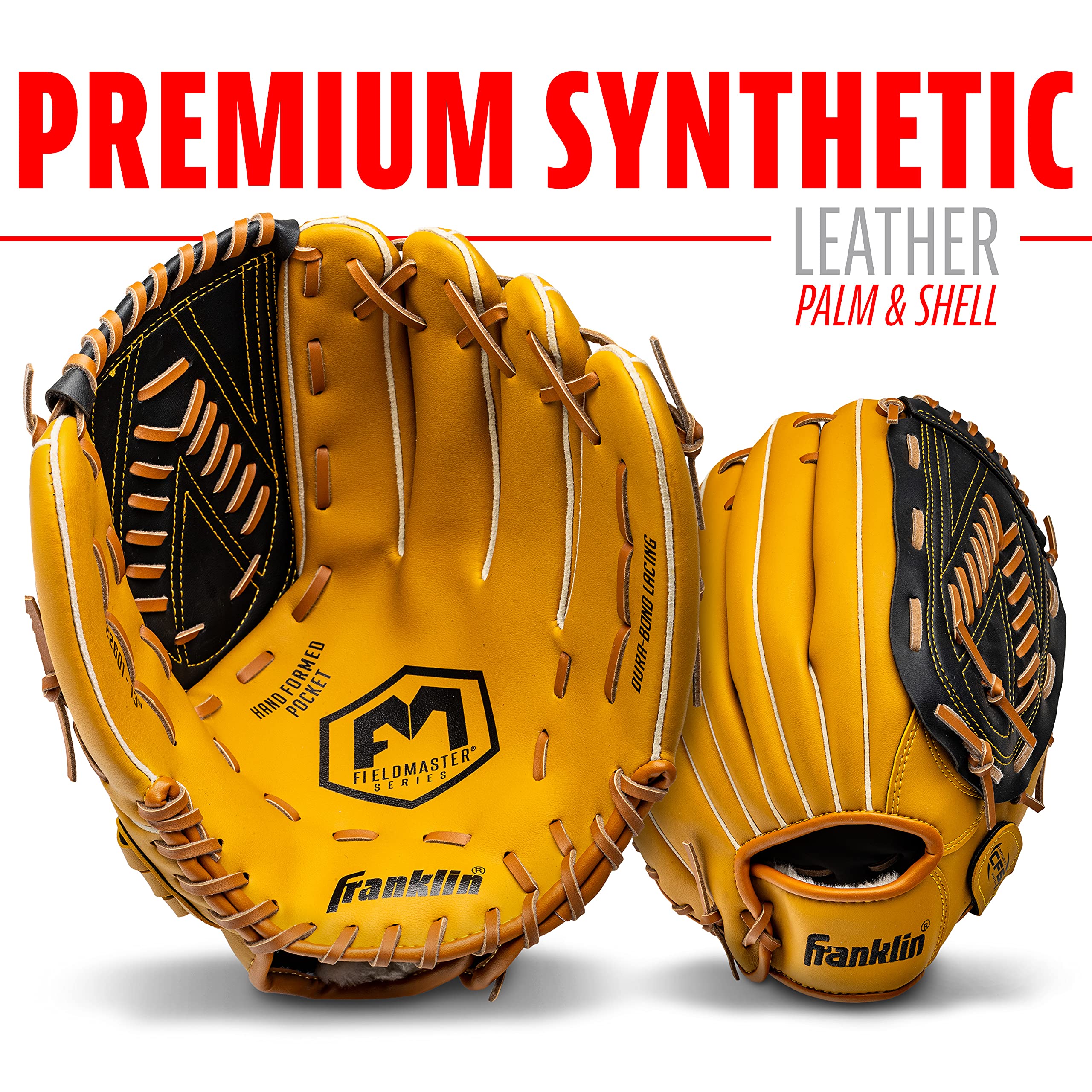 Franklin Sports Baseball and Softball Glove - Fieldmaster Adult + Youth Baseball Gloves - Men's + Women's Infield + Outfield Mitt - Right Hand Throw - 13