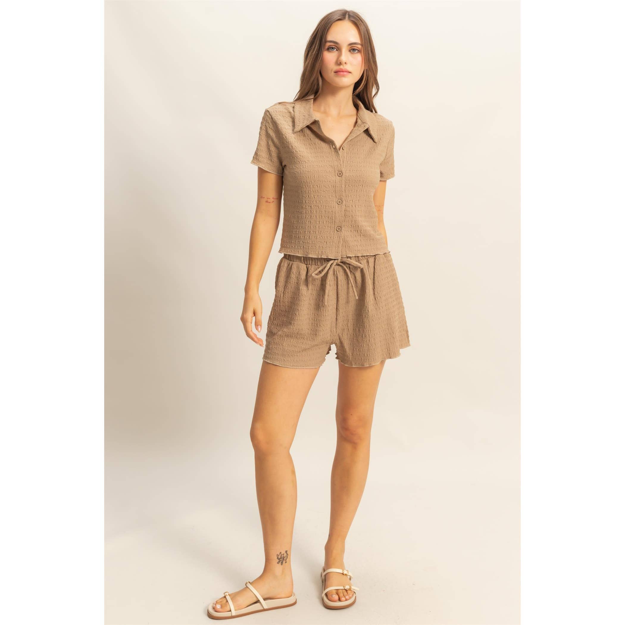 Textured Knit Button Up Top