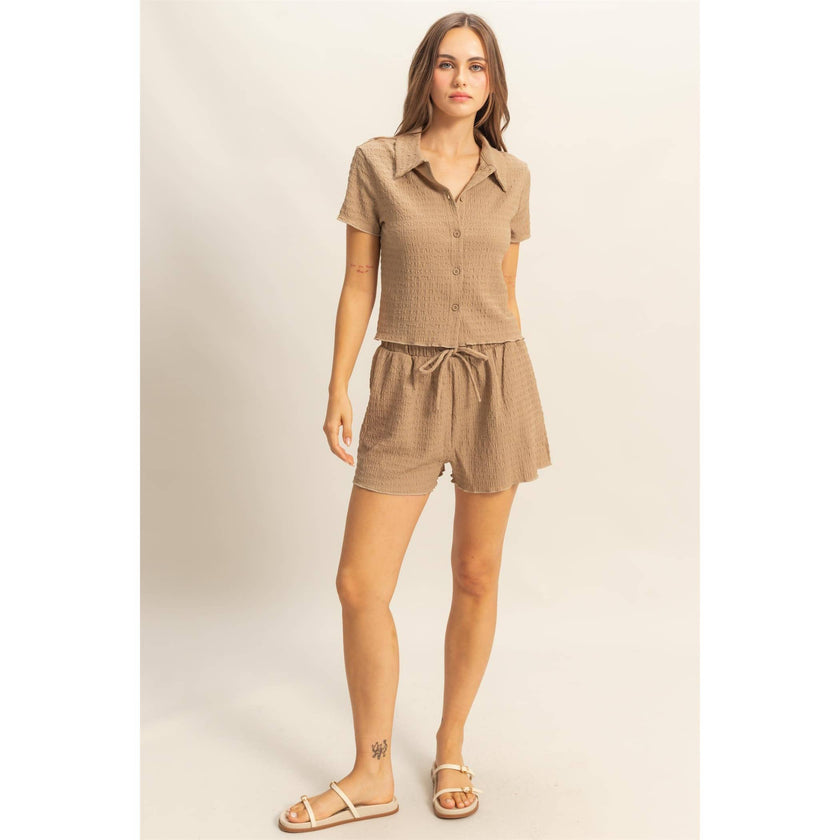 Textured Knit Drawstring Shorts