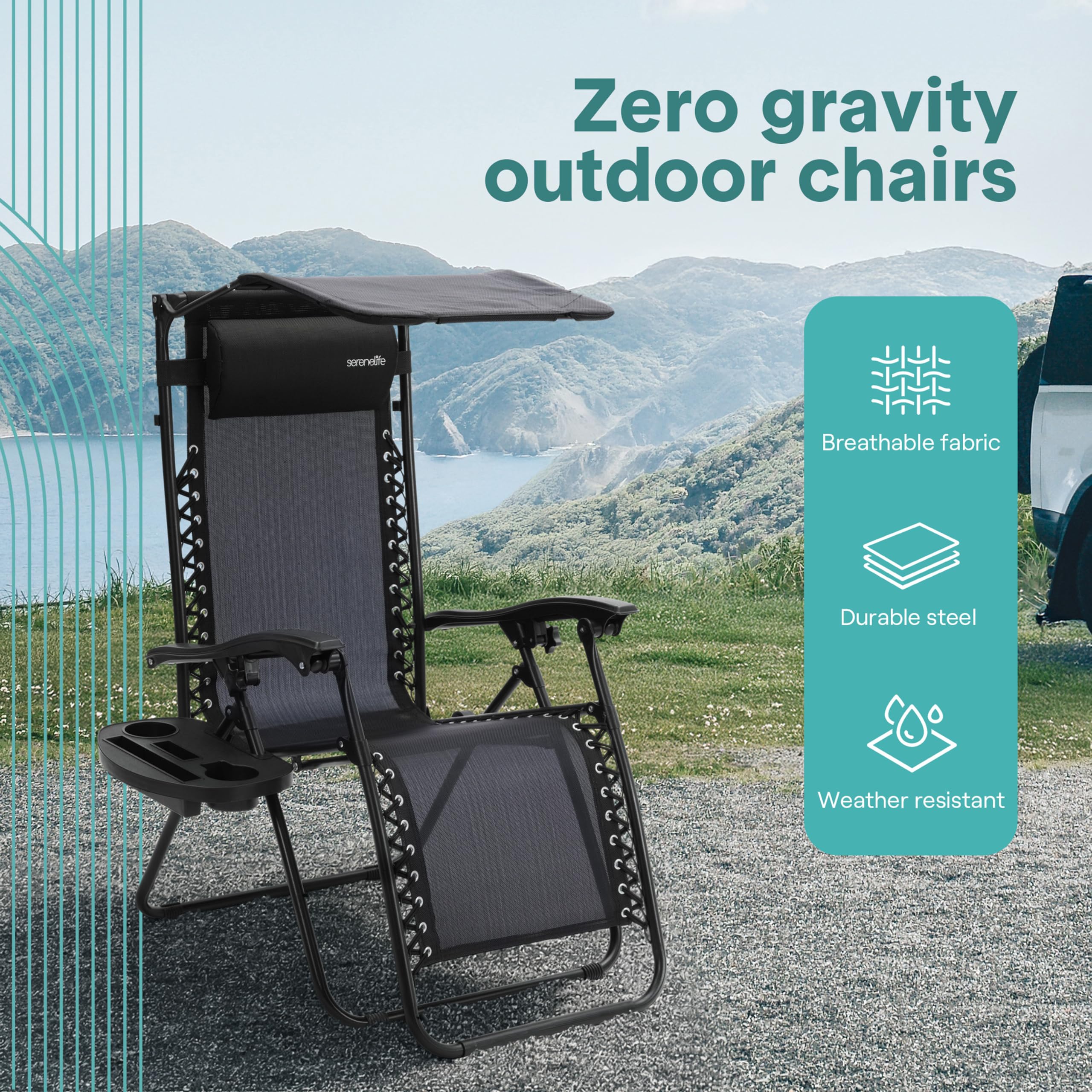 SereneLife Zero Gravity Reclining Chairs Set of 2 – Adjustable Folding Patio & Beach Lounge Chairs with Cup Holder Tray, Removable Padded Headrest, Weather-Resistant 🍁 All In One Marketplace Canada