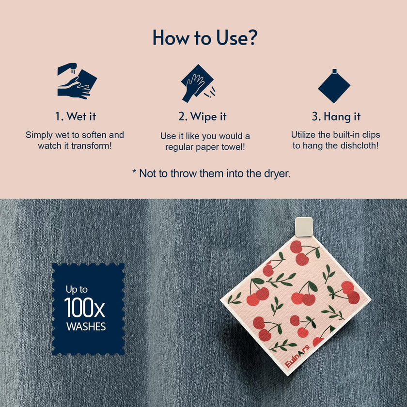 Eulnars Swedish Dish Cloth, 8-Pack Reusable Paper Towels, Swedish Dish Cloth with 3 Clips, 9 Classified Labels, Quick Drying Washable Dish Cloths, Super Absorbent Kitchen Towels, Odorless 🍁 All In One Marketplace Canada