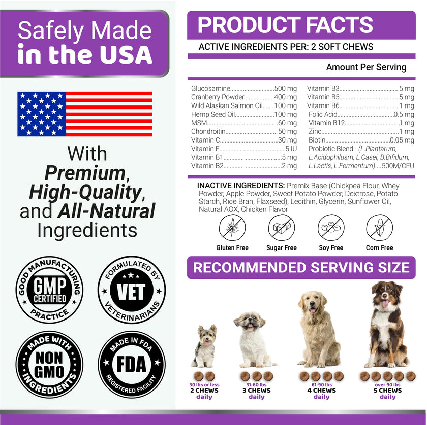 Dog Multivitamin Chewable with Glucosamine - 170 Chews - Dog Vitamins and Supplements 23 in 1 - Senior & Puppy Multivitamin for Dogs - Hip & Joint Support - Immune Health, Skin, Digestion 🍁 All In One Marketplace Canada