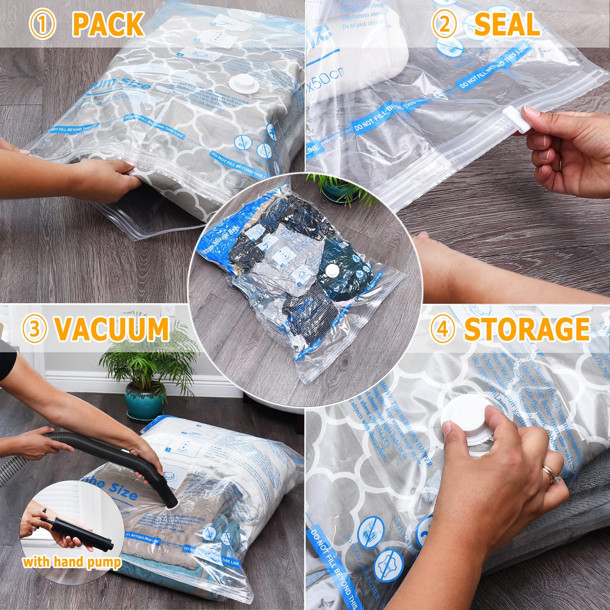 Vacuum Storage Bags 6 Large, Space Saver Sealer Bags, Airtight Compression Bags for Clothes, Pillows, Comforters, Blankets, Bedding 🍁 All In One Marketplace Canada