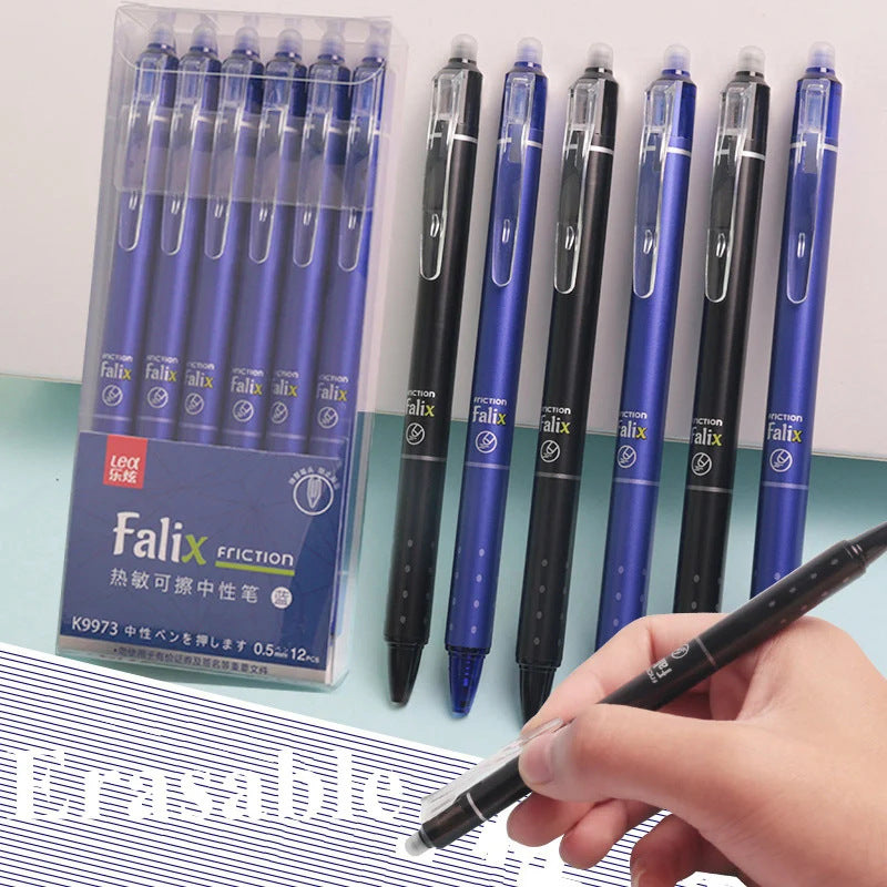 Falix Friction Erasable Push Gel Pen 0.5mm – Black & Blue, Single or 6-Pack