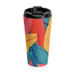 Tropical Feather Stainless Steel Travel Mug — Colorful Leaf Pattern, Insulated Coffee Tumbler