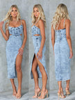 Women's Fashion Personalized Sleeveless Sling Denim Split Midi fitted Dress