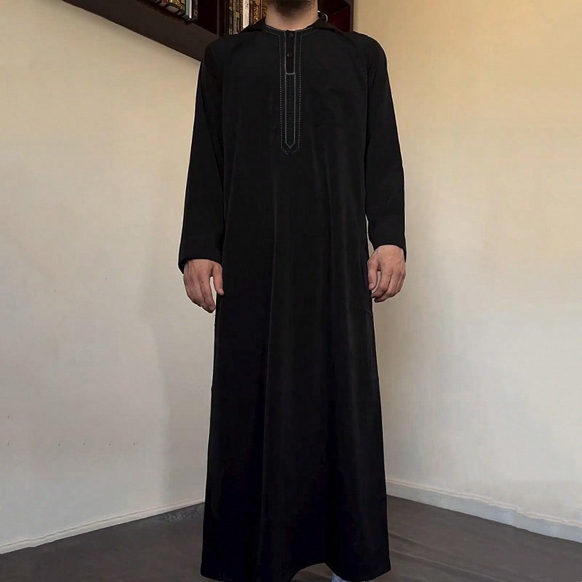 Long Sleeve Embroidered Hooded Men's Muslim Robes