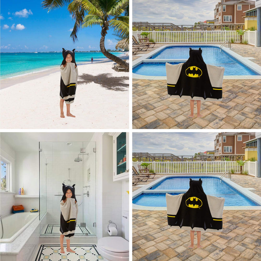 Batman Kids Bath/Pool/Beach Super Soft Cotton Terry Hooded Towel Wrap, 24