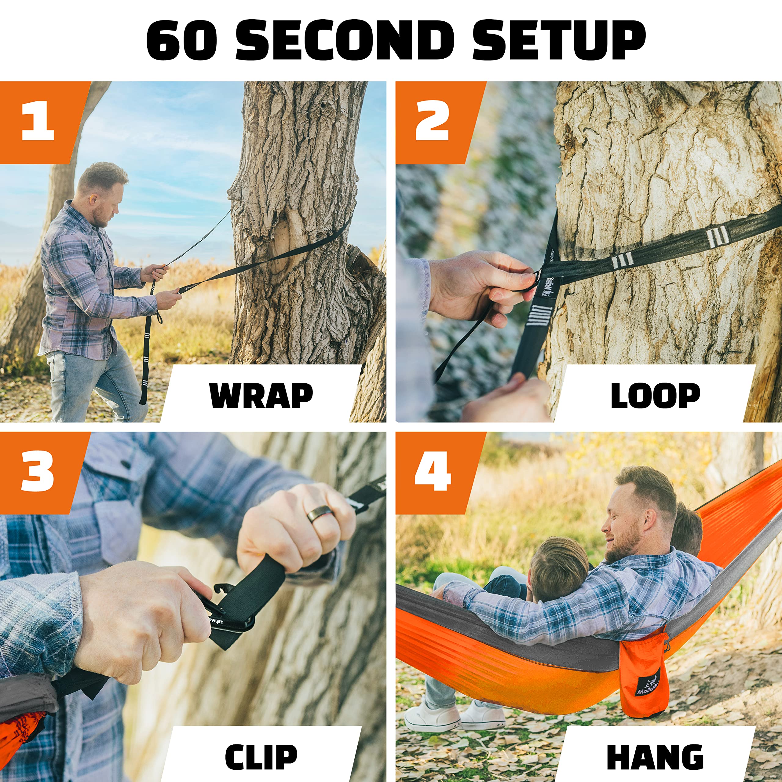 MalloMe Camping Hammock with Straps - Portable Outdoor Hammock for Adults, Kids - Single Hamac - 1 Person Hammocks - Tree Hamac Swing with Accessories - Hamock Tent for Travel - Hammocks for Outside 🍁 All In One Marketplace Canada