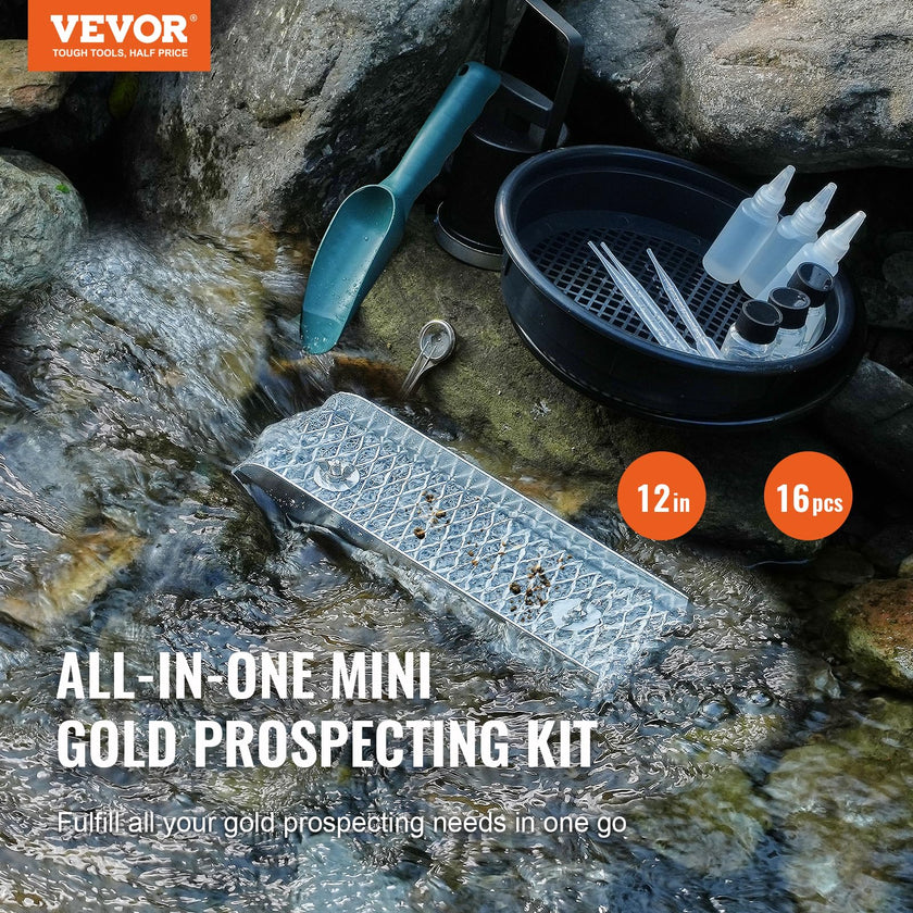 VEVOR Gold Panning Kit with Mini Sluice Box, 12