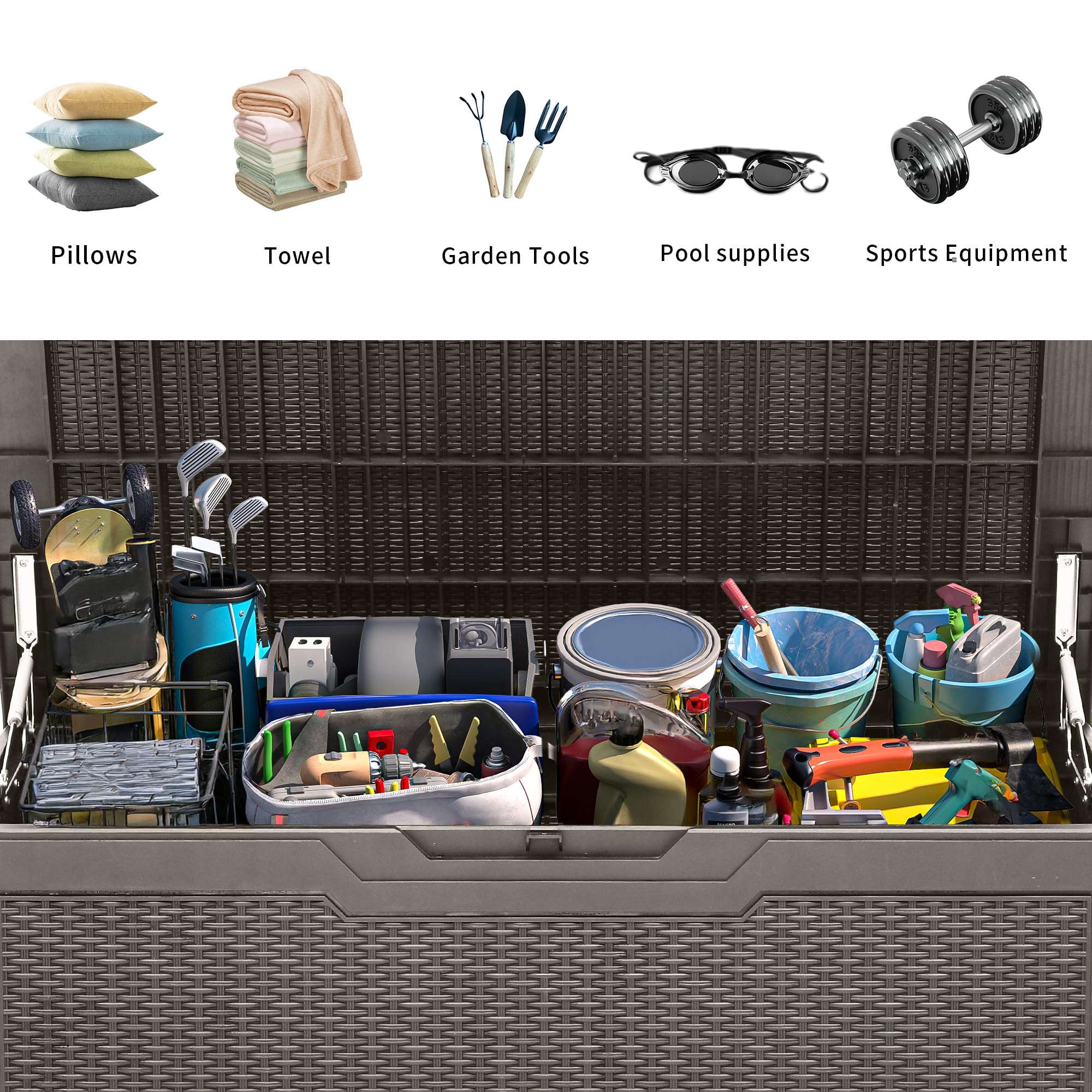 YITAHOME 100 Gallon Large Resin Deck Box Outdoor Storage Boxes for Patio Furniture, Outdoor Cushions, Garden Tools and Pool Supplies-Waterproof,Lockable (Taupe) 🍁 All In One Marketplace Canada