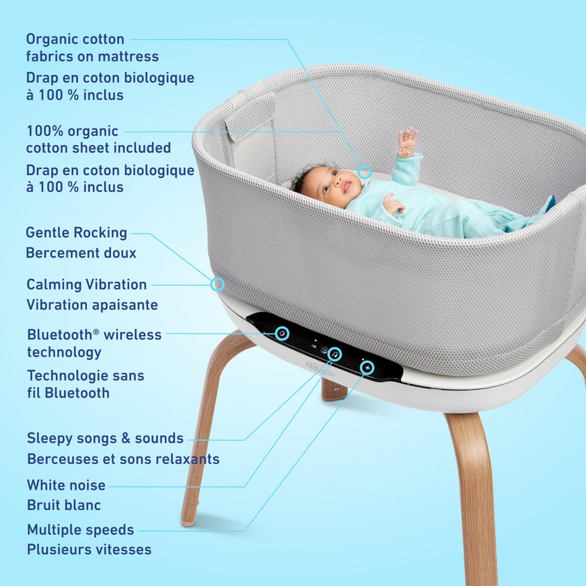 Graco SmartSense Soothing Baby Bassinet & Rocker with Cry Detection Technology, Includes 100% Organic Cotton Sheet, Luna 🍁 All In One Marketplace Canada