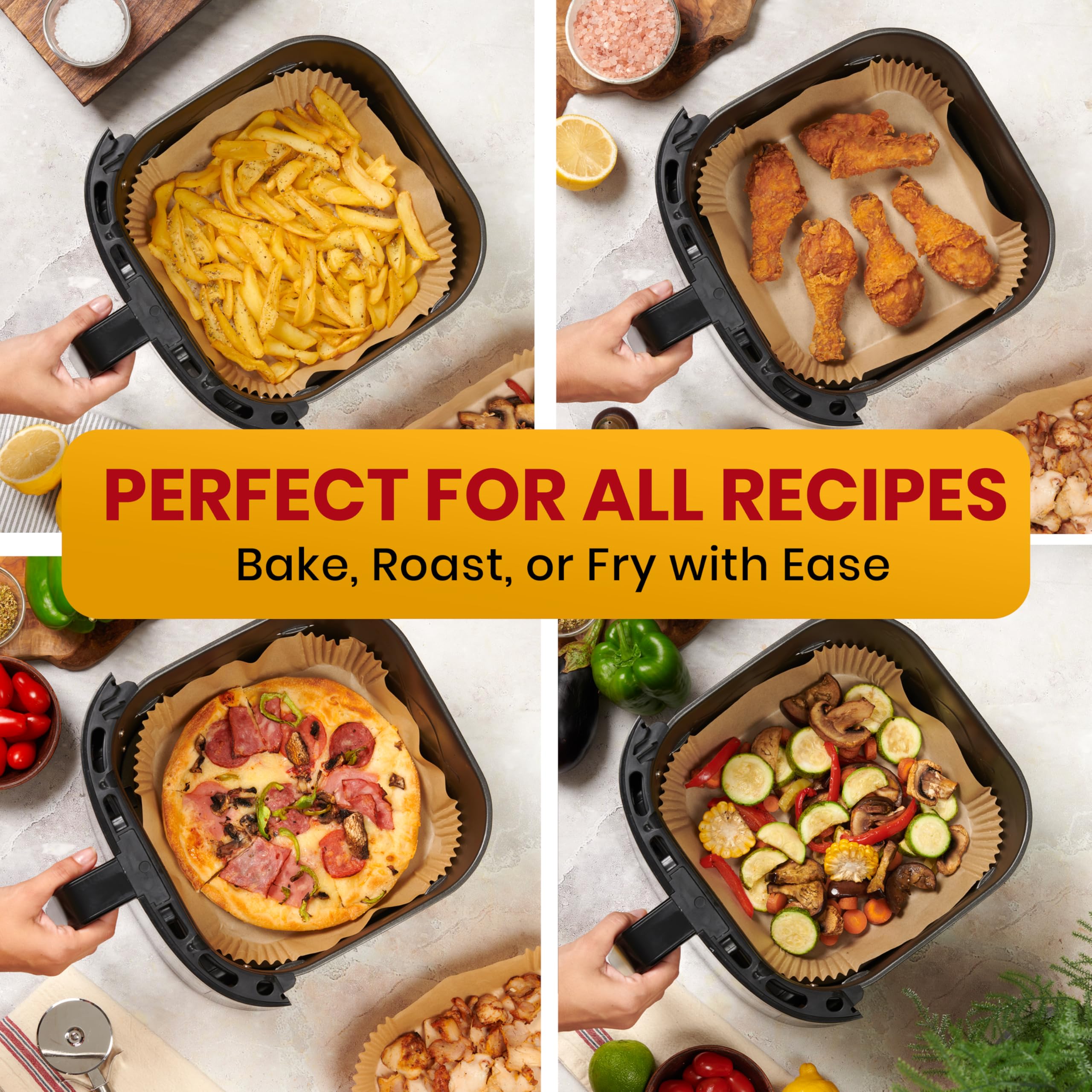 Air Fryer Liners, 125Pcs Disposable Parchment Paper Liners – Non-Stick and Oil Proof for Easy Cleanup – 8” Square for 5-8 qt Basket by Baker's Signature 🍁 All In One Marketplace Canada