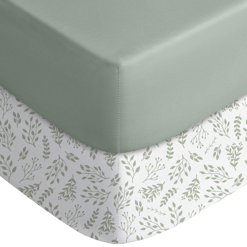 Yoofoss Baby Crib Sheets for Boys Girls, Fitted Crib Sheet 2 Pack for Standard Crib and Toddler Mattress, Super Soft Microfiber Baby Sheet 28x52x8in(Green+Leaf) 🍁 All In One Marketplace Canada