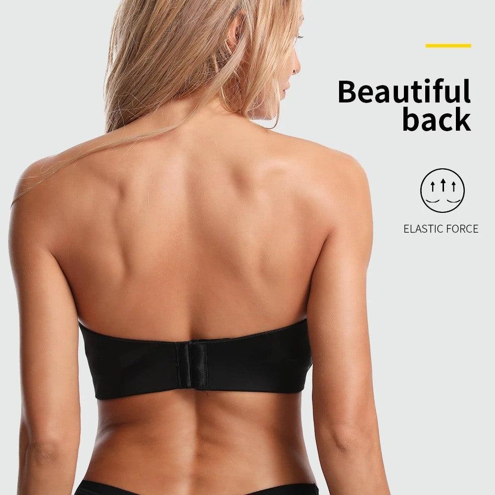 Women's Strapless Push-Up Bra with Front Buckle and Non-Slip Design