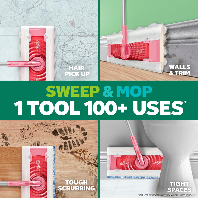 Swiffer Sweep and Mop Pro, 2-in-1 Floor Mopping , Multi-Surface Kit for Floor Cleaning, 5 Heavy Duty Dry Sweeping Cloths, 3 Heavy Duty Wet Mopping Cloths, Includes 1 Sweeper Device 🍁 All In One Marketplace Canada
