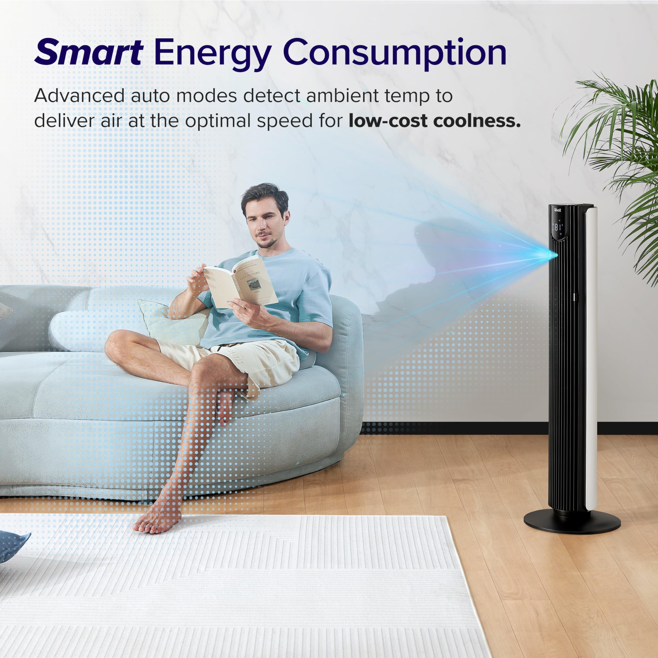 Levoit Smart 42 Inch Tower Fan for Bedroom, 26ft/s Standing Bladeless Fan, Quiet 25dB, 90° Oscillation, Brushless DC Motor, 12 Speeds, 4 Modes, 24H Timer with APP, Works with Alexa 🍁 All In One Marketplace Canada