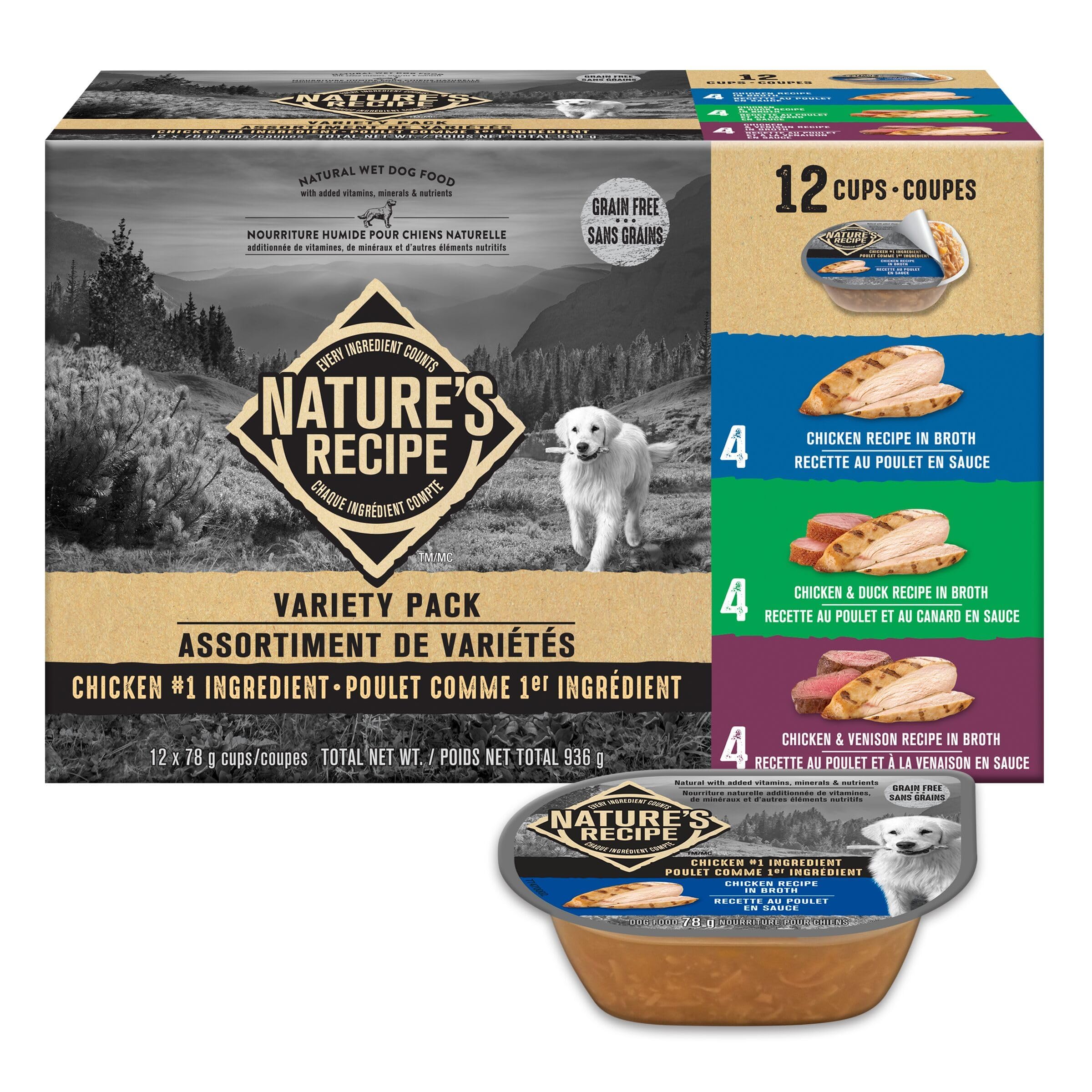 Nature’s Recipe Chicken, Chicken & Duck, Chicken & Venison Wet Dog Food Variety Pack 936 g 12 pk 🍁 All In One Marketplace Canada