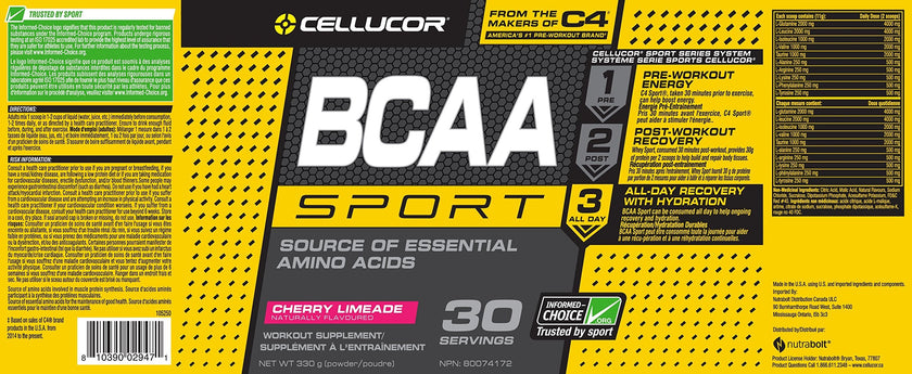 Cellucor BCAA Sport Recovery Powder - Post & Intra Workout Energy Supplement - Cherry Limeade, 30 Servings 🍁 All In One Marketplace Canada