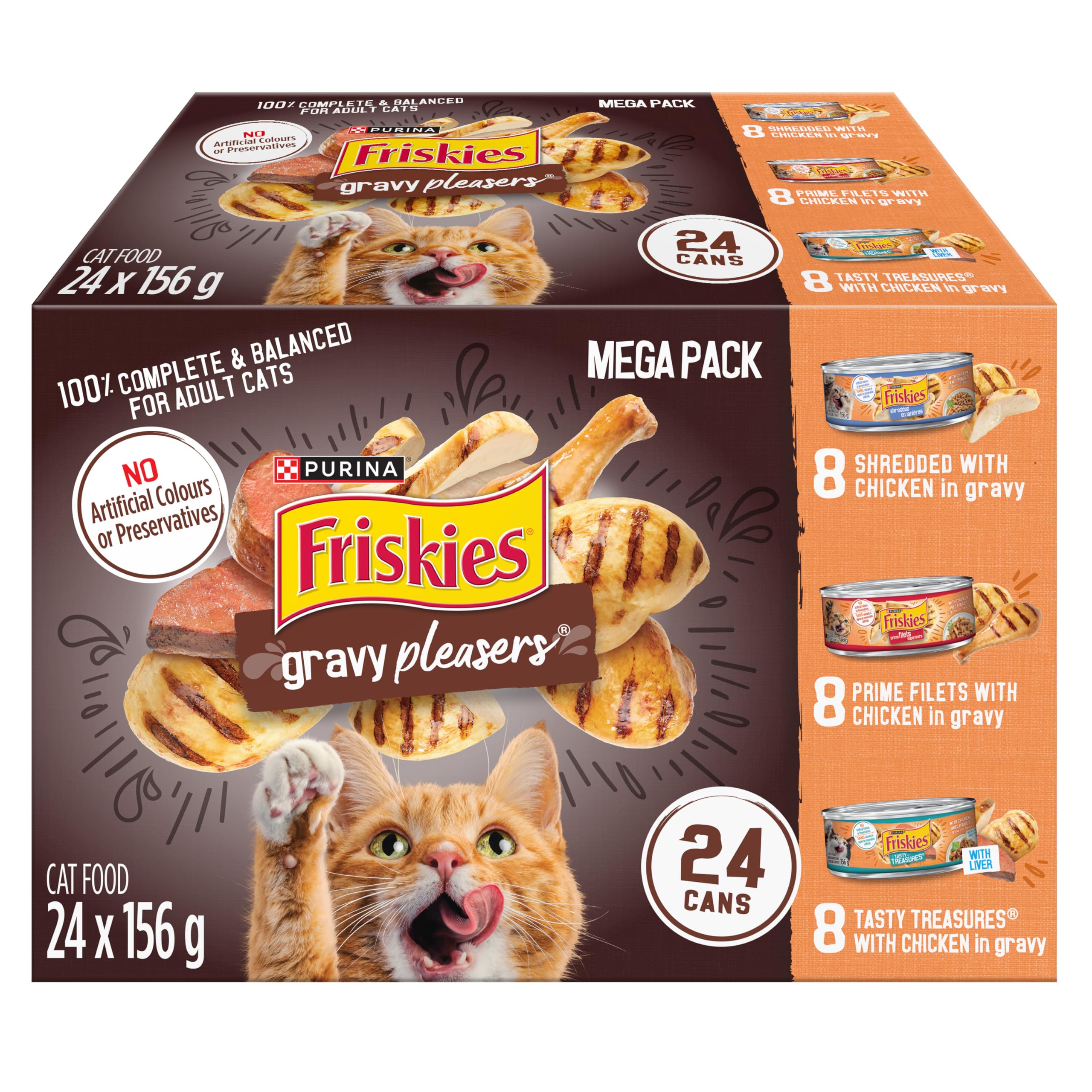 Friskies Gravy Pleasers Wet Cat Food, Chicken Variety Pack 3 Flavours - 156 g Can (24 Pack) 🍁 All In One Marketplace Canada