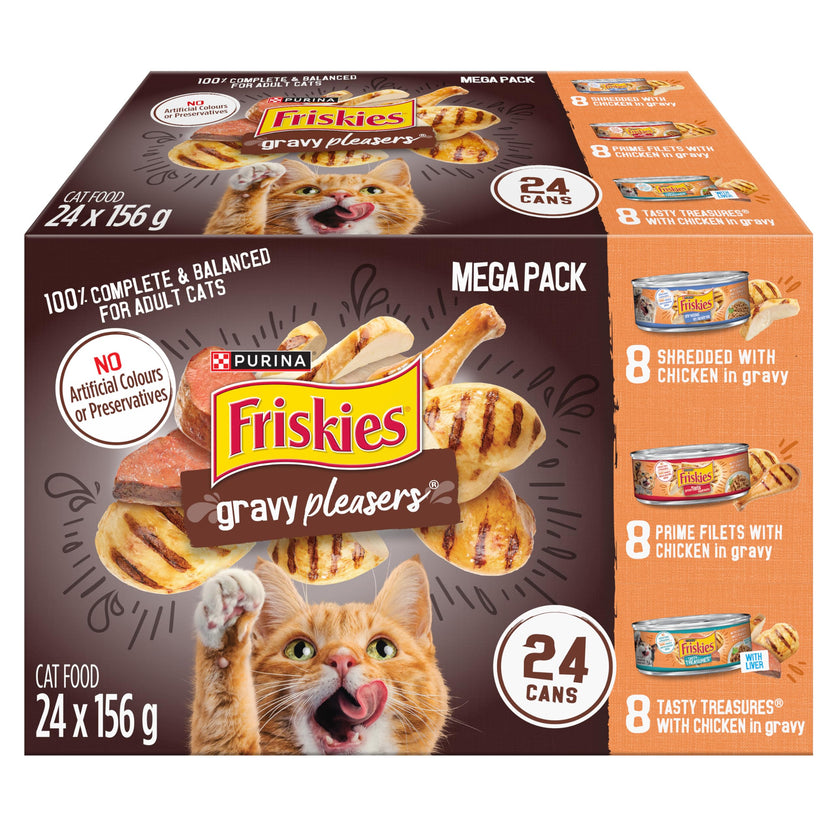 Friskies Gravy Pleasers Wet Cat Food, Chicken Variety Pack 3 Flavours - 156 g Can (24 Pack) 🍁 All In One Marketplace Canada