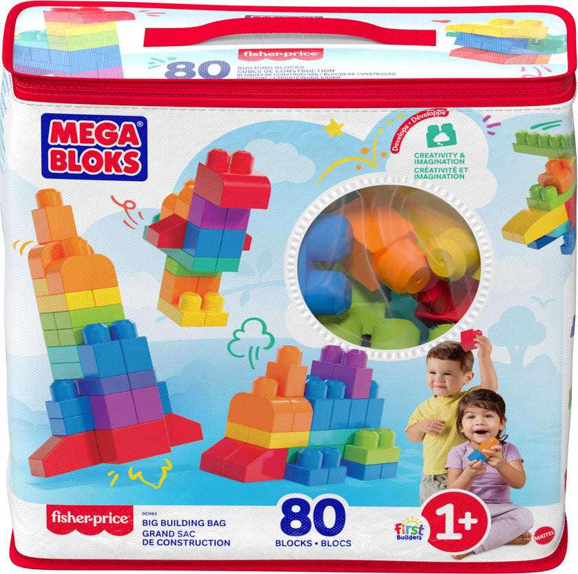 MEGA BLOKS First Builders Toddler Blocks Toys Set, Big Building Bag Collection with 80 Pieces and Storage, Blue, Ages 1+ Years 🍁 All In One Marketplace Canada