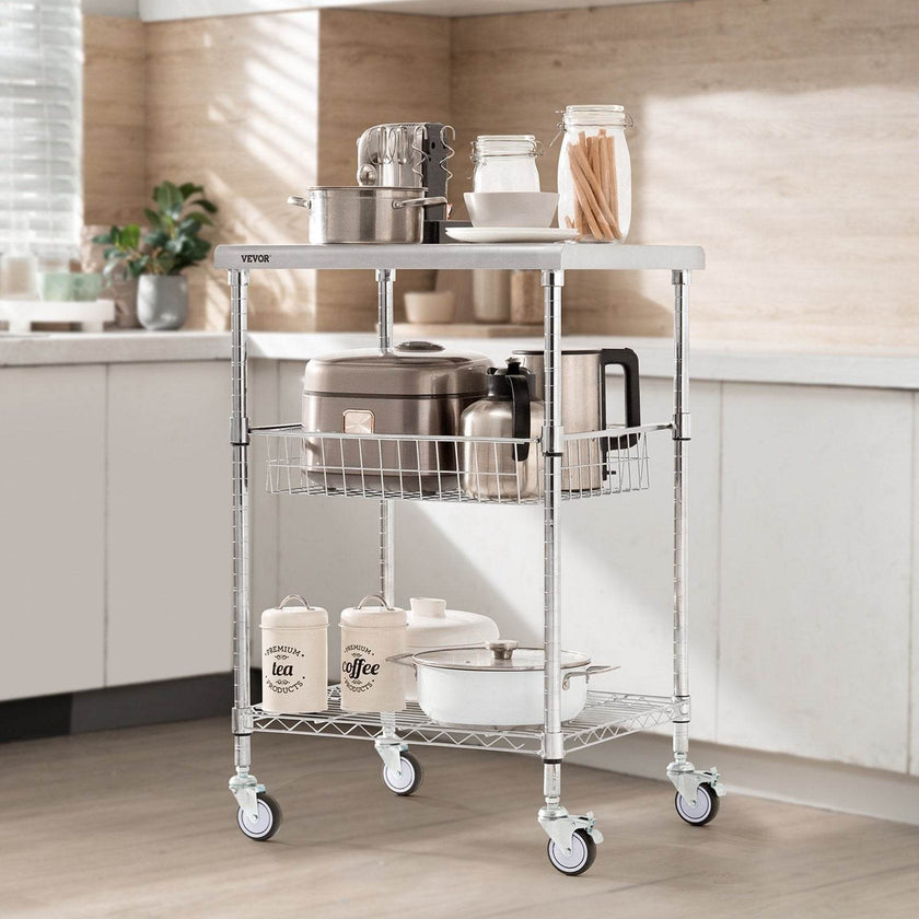 VEVOR 3-Tier Workbench Utility Cart for Kitchen Office