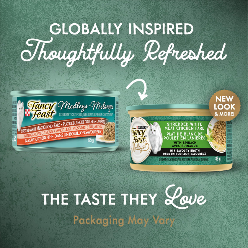 Fancy Feast Medleys Wet Cat Food, Shredded White Meat Chicken Fare - 85 g Can (24 Pack) 🍁 All In One Marketplace Canada