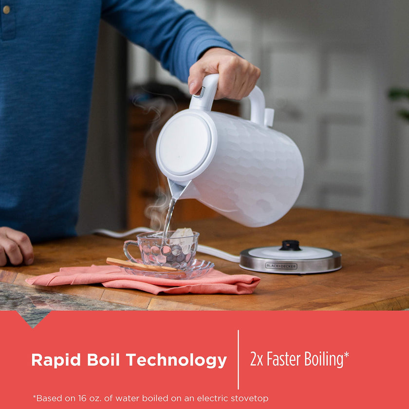 BLACK+DECKER Honeycomb Collection Rapid Boil 1.7L Electric Cordless Kettle with Premium Textured Finish, White, KE1560W 🍁 All In One Marketplace Canada