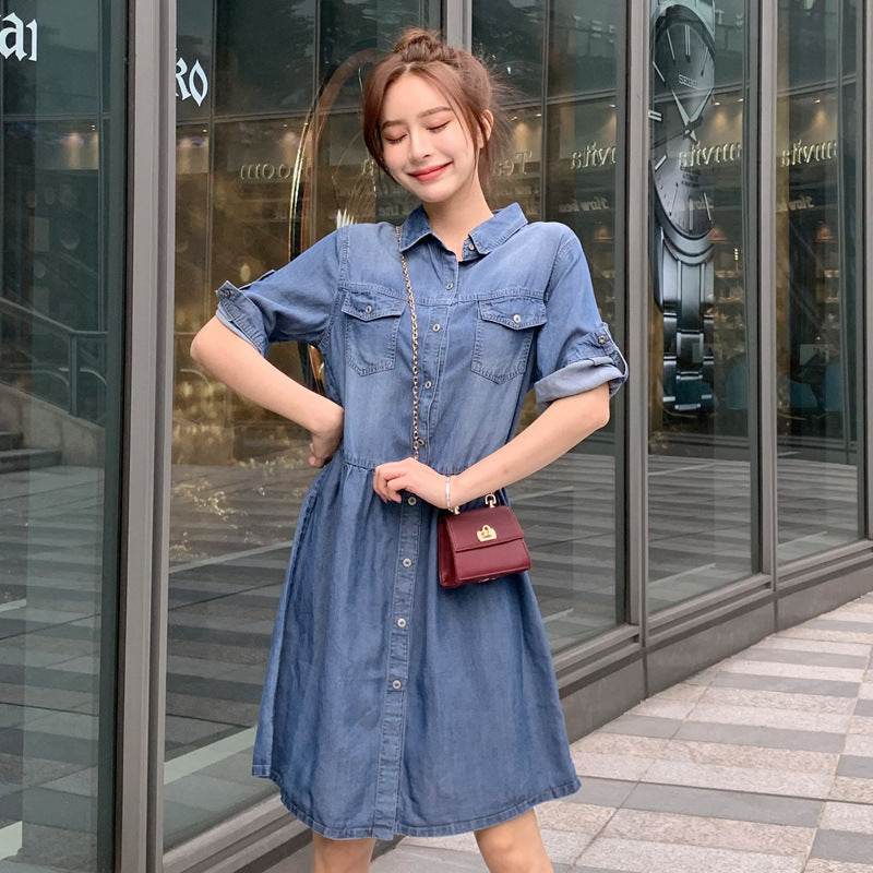 Casual Short sleeve Loose denim dress