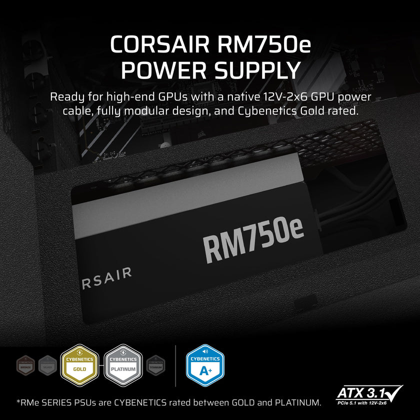 CORSAIR RM750e (2025) Fully Modular Low-Noise ATX Power Supply with 12V-2x6 Cable – ATX 3.1 & PCIe 5.1 Compliant, Cybenetics Gold Efficiency, 105°C-Rated Capacitors, Modern Standby Mode – Black 🍁 All In One Marketplace Canada