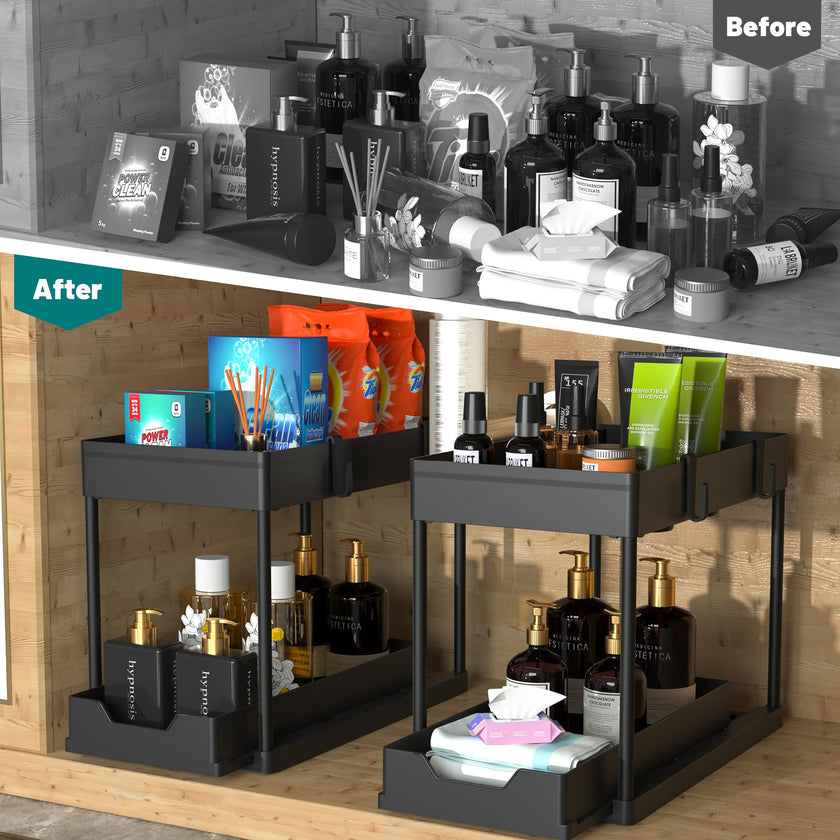 2-PACK Under Sink Organizers and Storage with Sliding Drawer, 2-Tier Bathroom Under Sink Shelf Rack,Multi-Functional Cabinet Storage Space Saver For Kitchen/Bathroom/Bedroom/Office. 🍁 All In One Marketplace Canada