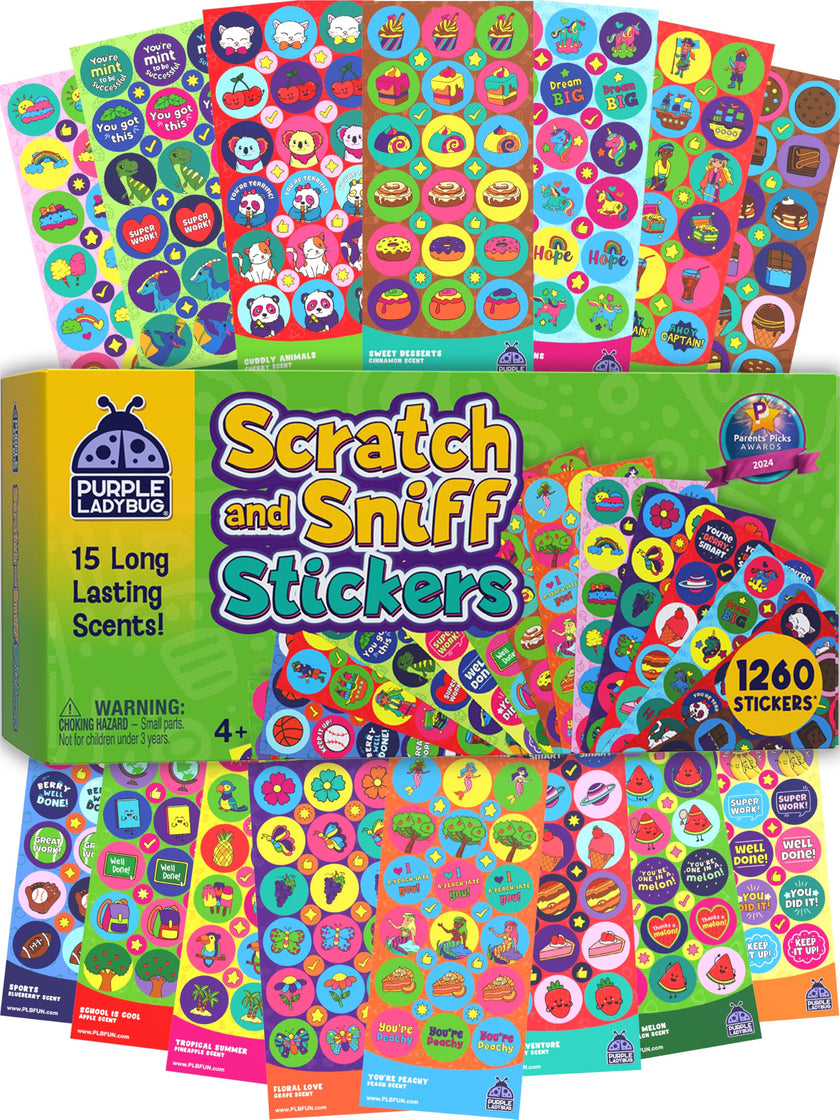 PURPLE LADYBUG 1260 Scratch and Sniff Stickers for Kids - Reward & Motivational Stickers - Smelly Stickers Teacher Must Haves for Classroom Essentials 🍁 All In One Marketplace Canada