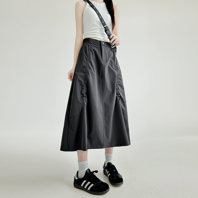 Women's Drawstring Utility Skirt - Casual Long Skirt for Summer