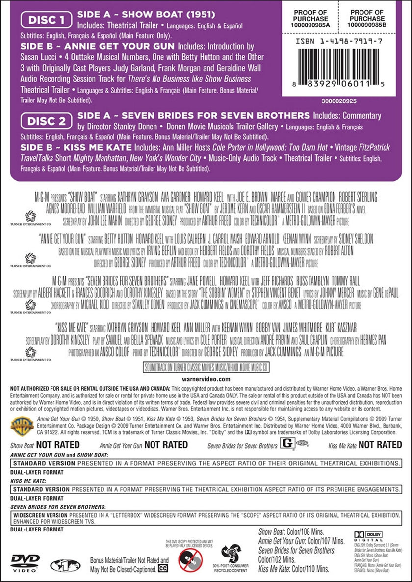 TCM Greatest Classic Films Collection: Broadway Musicals (Show Boat / Annie Get Your Gun / Kiss Me Kate / Seven Brides for Seven Brothers) - DVD (Used)