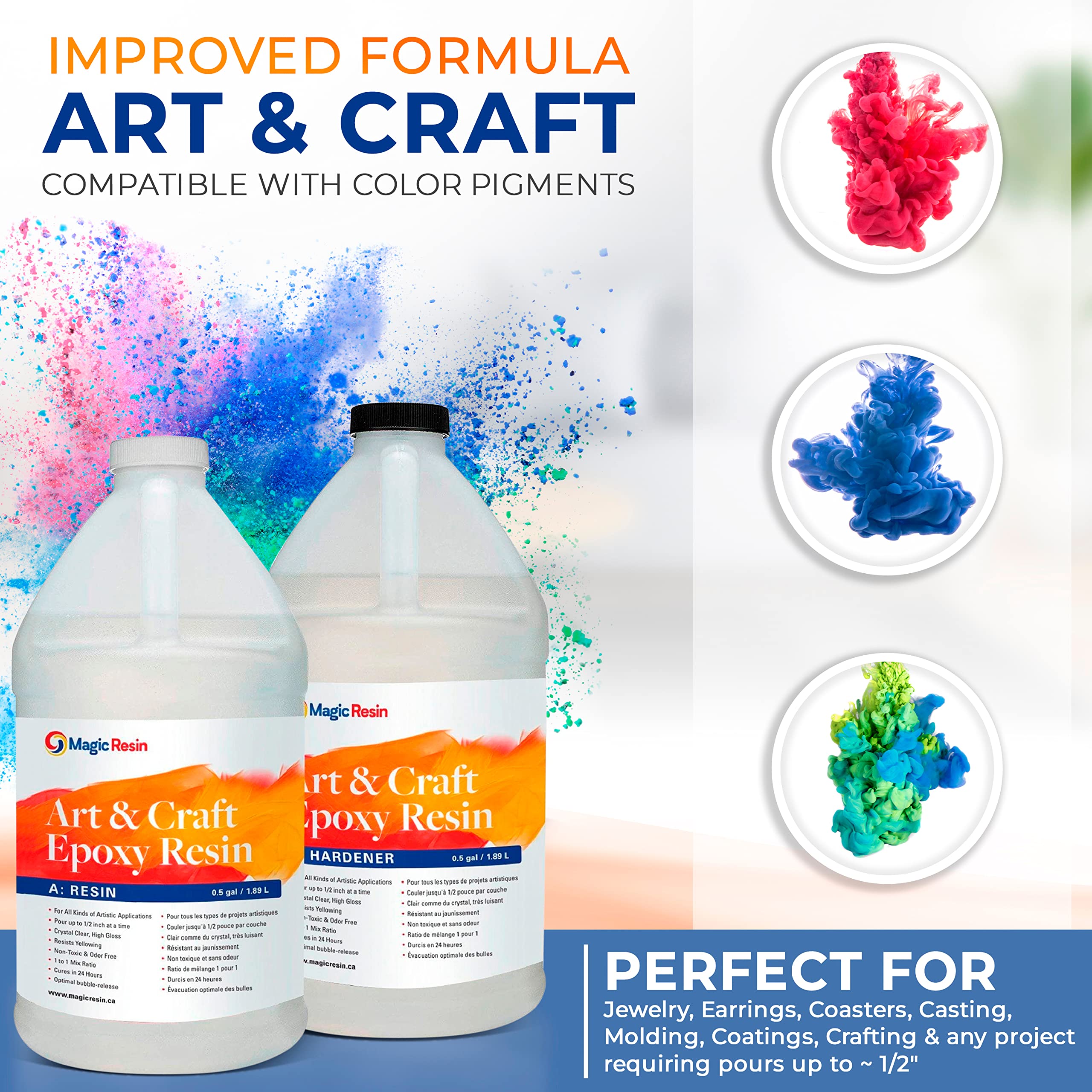 Magic Resin | Epoxy Resin Kit for Art & Craft | 1 Gallon (3.78 L) 128oz | UV Resistant & Odorless | Crystal Clear Epoxy Resin | Jewelry, Earrings, Coasters, Casting, Molding, Crafting and More 🍁 All In One Marketplace Canada