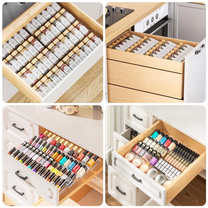 PanPanPal Spice Drawer Organizer, 4 Tier- 4 Pack Clear Acrylic Drawer Seasoning Organizer, Expandable From 11'' to 22'' Kitchen Spice Rack Organizers and Storage for Drawer (Jars not included) 🍁 All In One Marketplace Canada