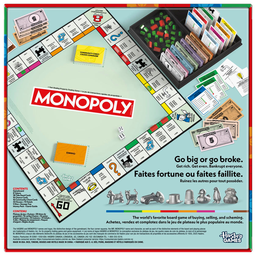 Monopoly Board Game | Classic Game with Storage Tray and Larger Tokens | Ages 8+ | 2 to 6 Players | Family Games for Kids and Adults | Kids Gifts (English & French) 🍁 All In One Marketplace Canada
