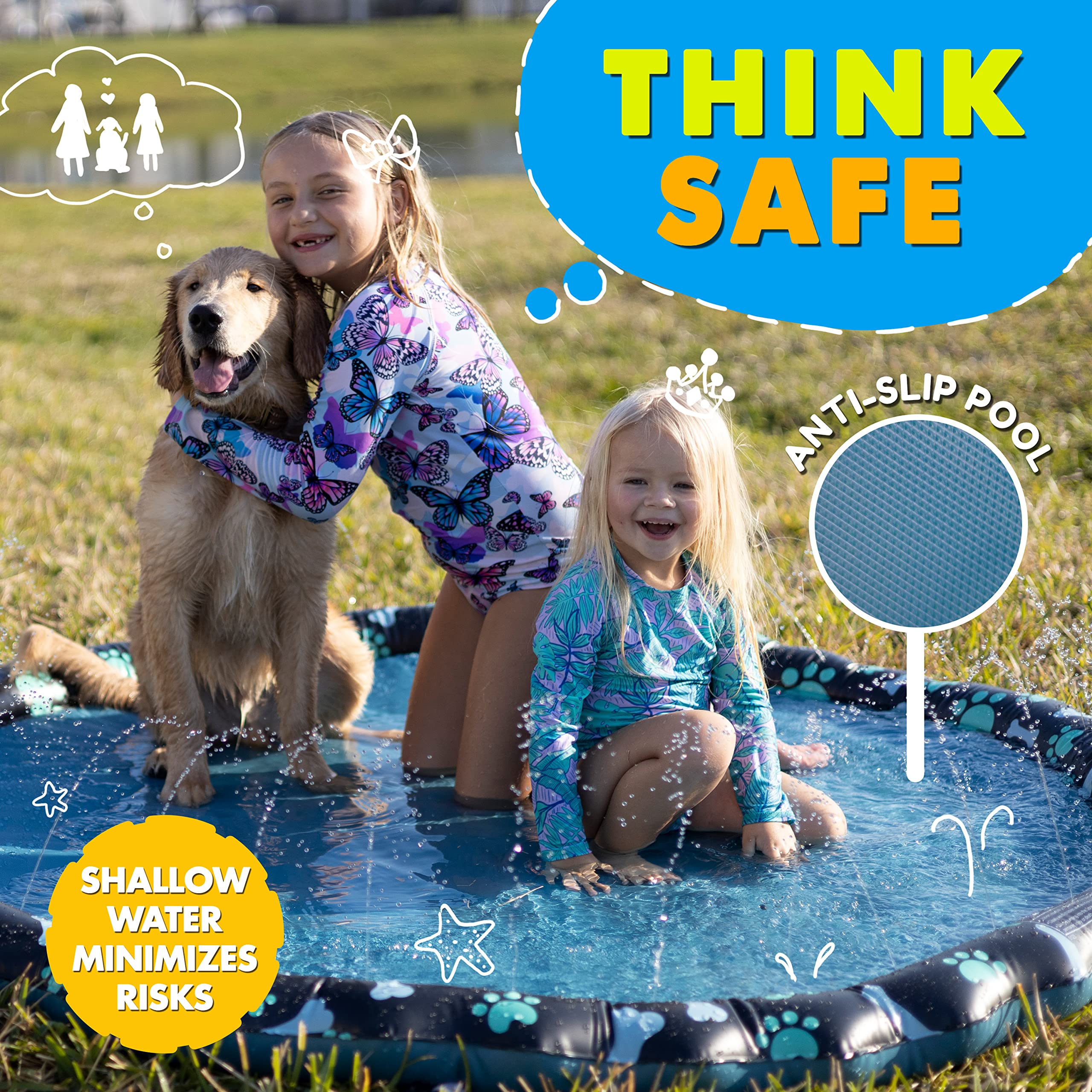 SplashEZ Non Slip Splash Pad for Kids & Dogs, 69’’ Extra Large Splash Pad Sprinkler for Kids, Dog Water Summer Toys - Great Outdoor Toys for Toddlers 1-3 & Children Ages 4-8, Baby Pool for Backyard 🍁 All In One Marketplace Canada