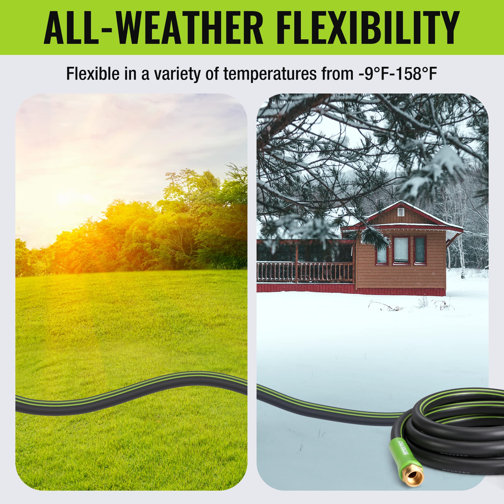 WORKPRO Garden Hose 5/8 in x 10 FT, Heavy Duty, Flexible, Lightweight Water Hose with 360° Rotation Handle, 3/4