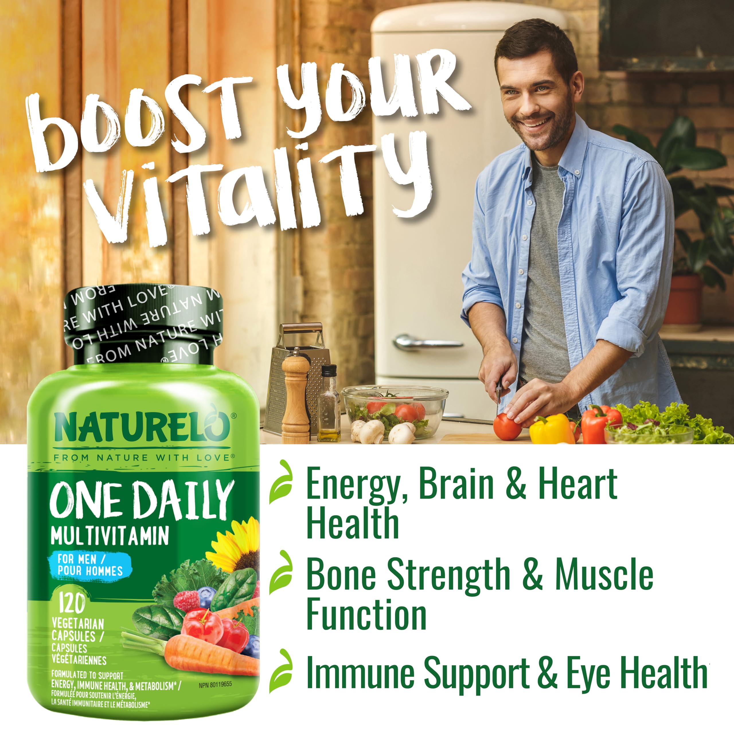 NATURELO Mens Multivitamins - One Daily Multivitamin for Men with Vitamins, Minerals & Organic Whole Foods, Boost Energy & Health, Non-GMO, 120 Vegetarian Capsules 🍁 All In One Marketplace Canada