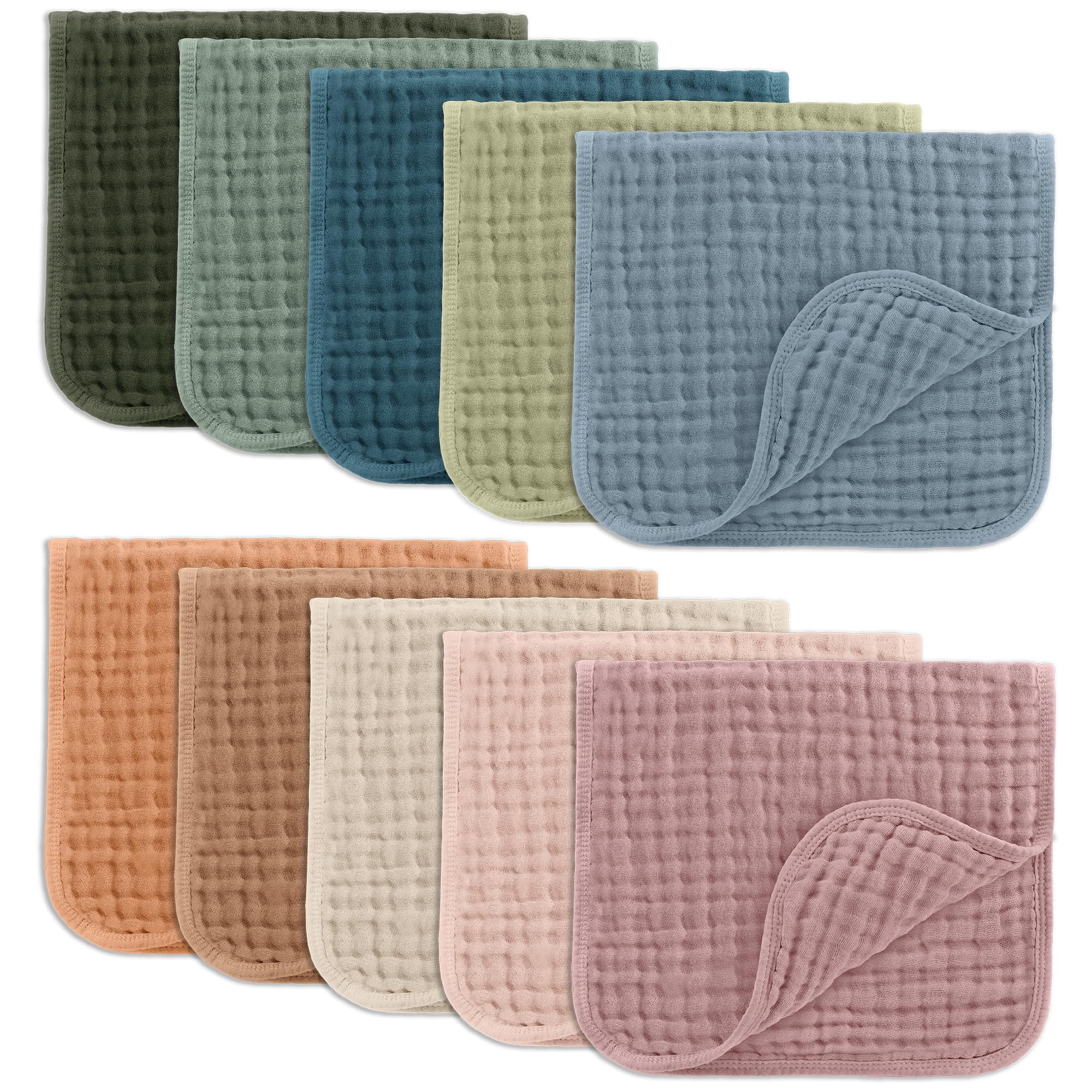 Comfy Cubs Muslin Burp Cloths Baby 50 x 25 cm, Pack of 10 - Large 6-Layer Ultra-Absorbent 100% Cotton for Babies Drool & Messes - Soft & Gentle Burp Cloth Baby Set for Boys & Girls - Multi 🍁 All In One Marketplace Canada